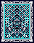 Intricate Teal White Floral Pattern Rug