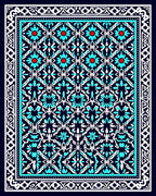 Intricate Teal White Floral Pattern Rug