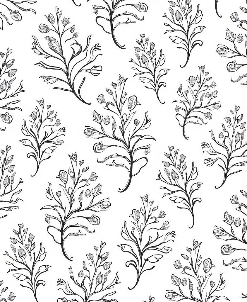 Botanical Line Art Whimsical Floral Pattern Rug