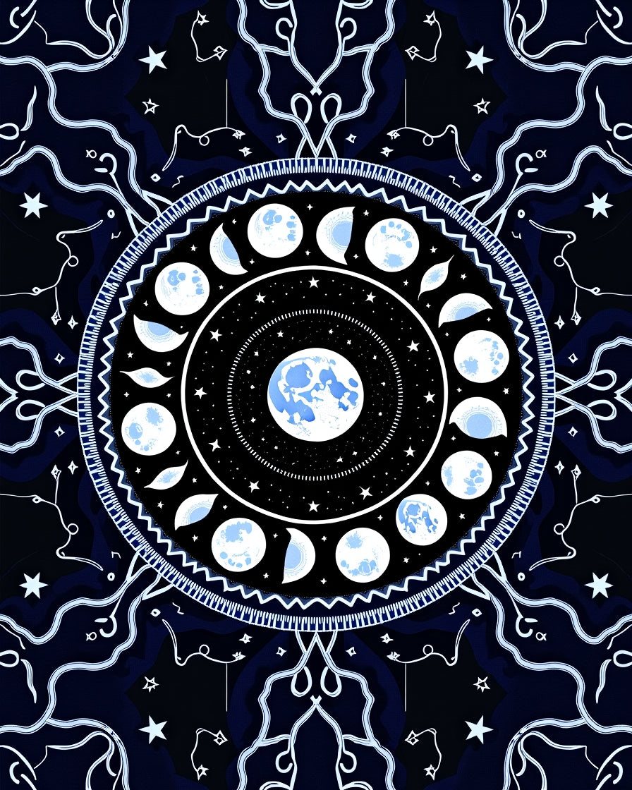Celestial Moon Phases Mandala Design Rug