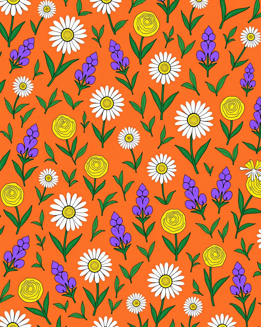 Bright Daisy And Rose Pattern Rug