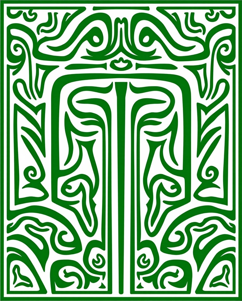 Ornate Emerald Green Abstract Swirl Decorative Rug