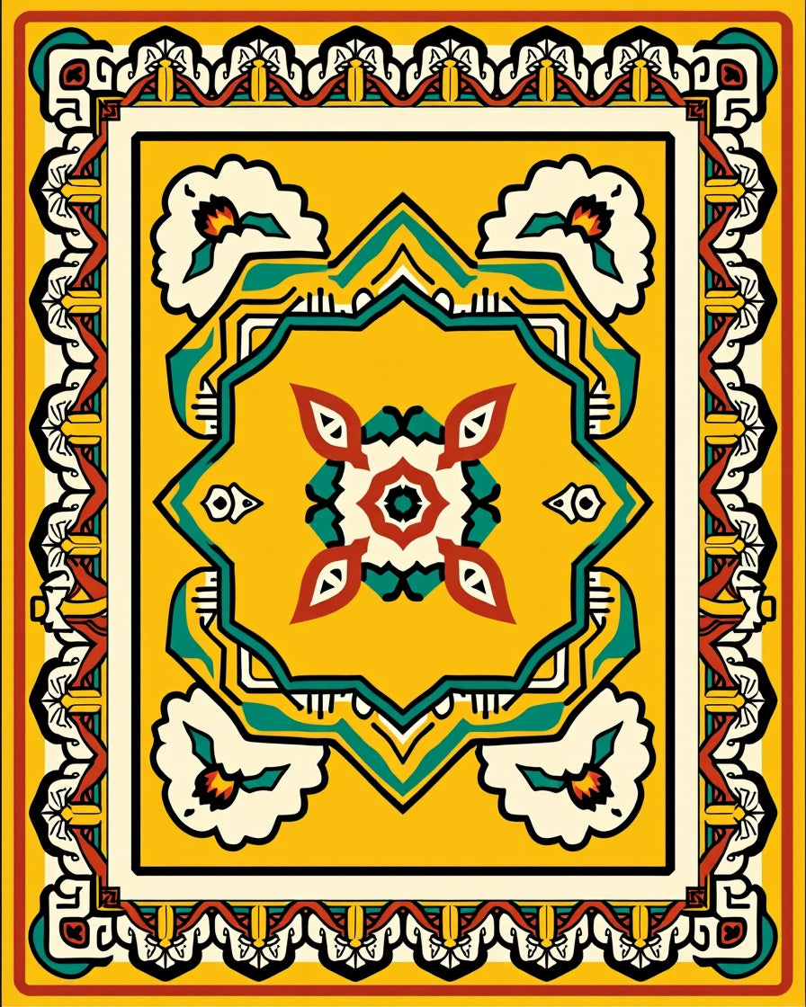 Yellow Floral Geometric Motif Rug