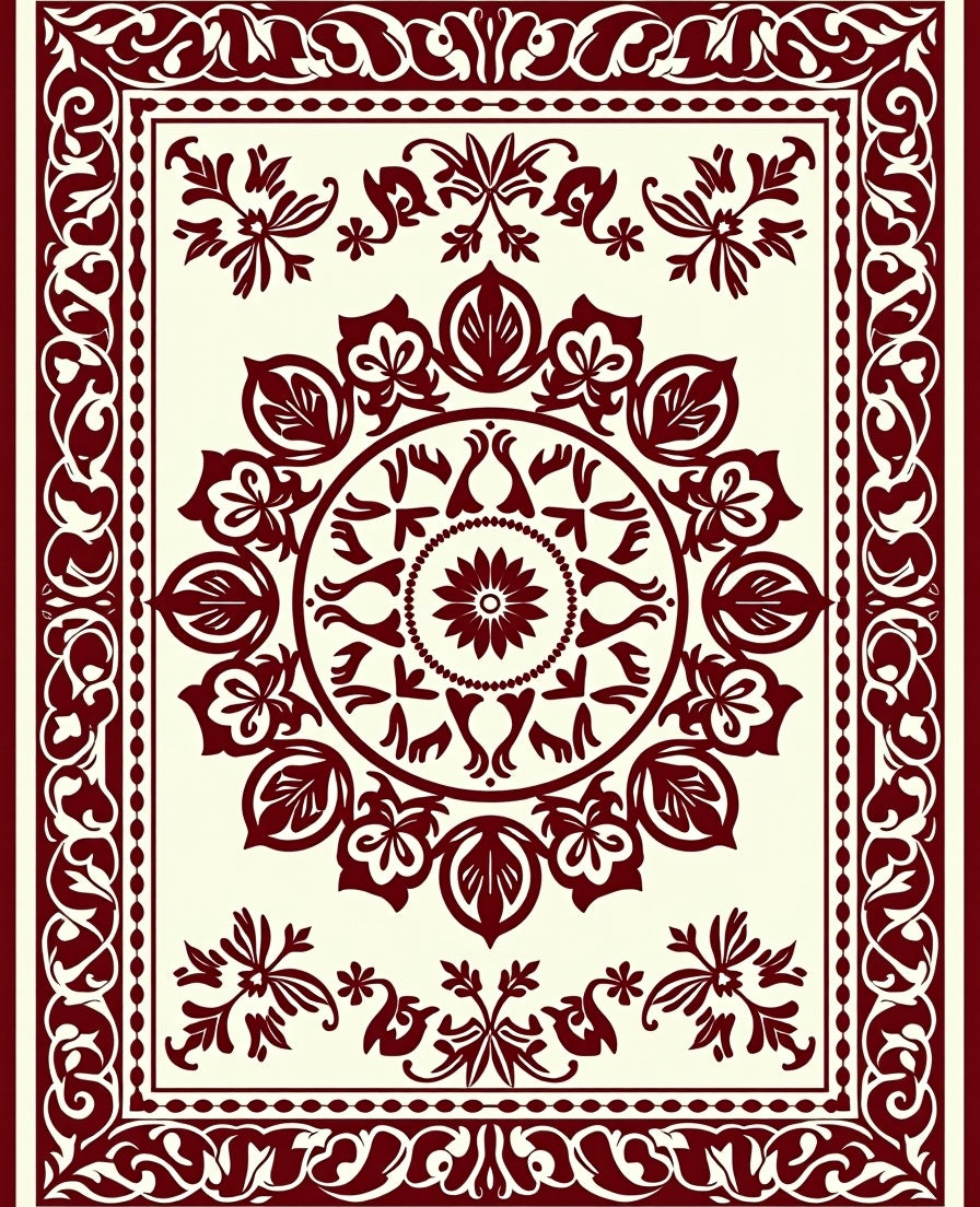 Intricate Crimson Floral Mandala Design Rug
