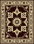 Dark Brown Floral Medallion Border Design Rug