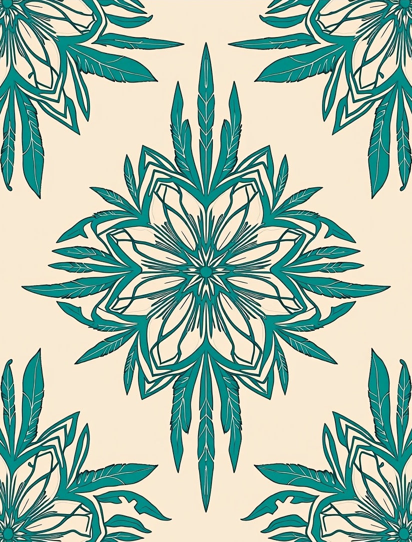 Mandala Feather Teal Pattern Rug