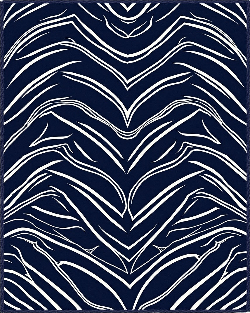 Daring White Navy Abstract Swirls Rug
