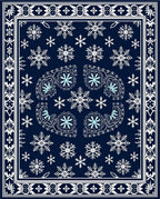 Dark Blue Snowflake Winter Mandala Rug