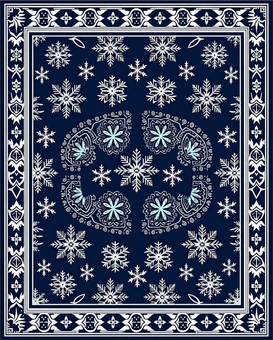 Dark Blue Snowflake Winter Mandala Rug