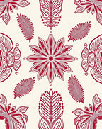 Intricate Red Floral Leaf Pattern Rug