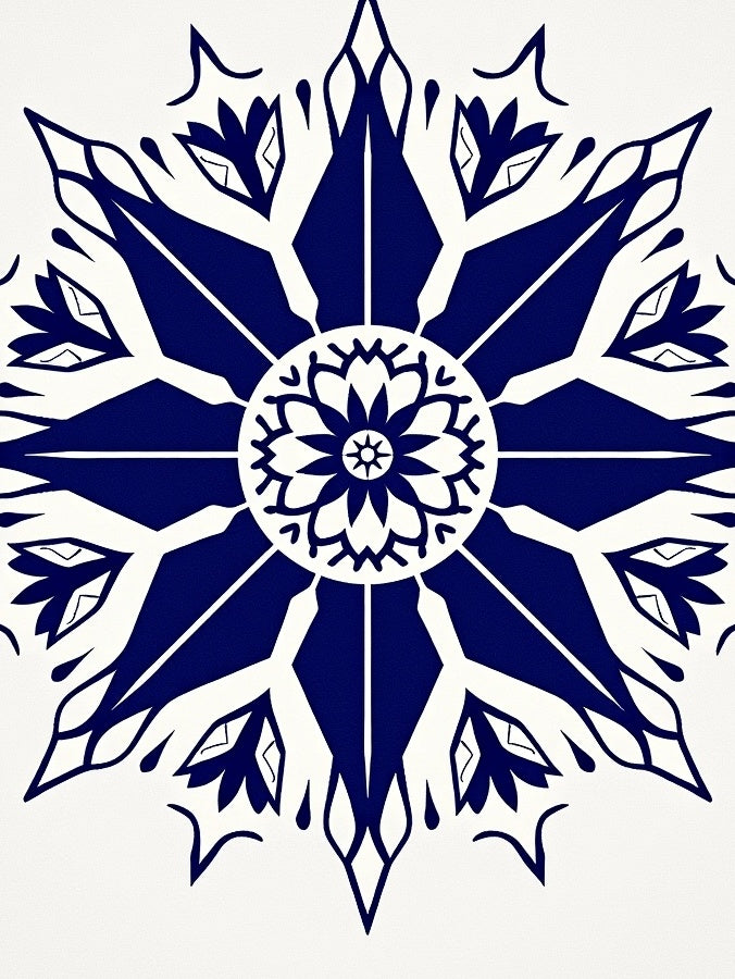 Navy Blue Starburst Floral Medallion Rug