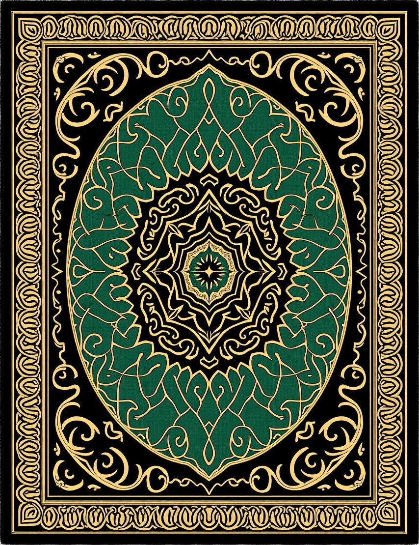 Emerald Black Golden Intricate Medallion Rug