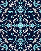 Damask Floral Scrollwork Pattern Rug
