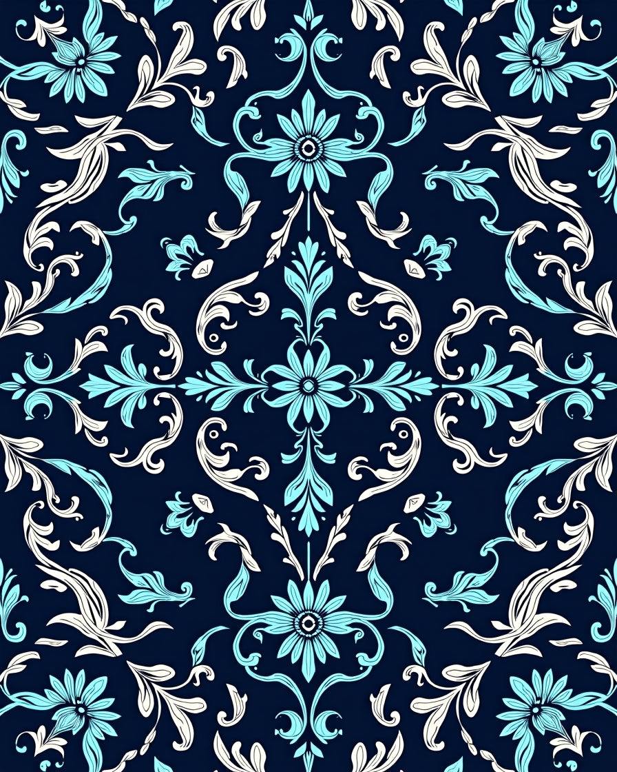 Damask Floral Scrollwork Pattern Rug