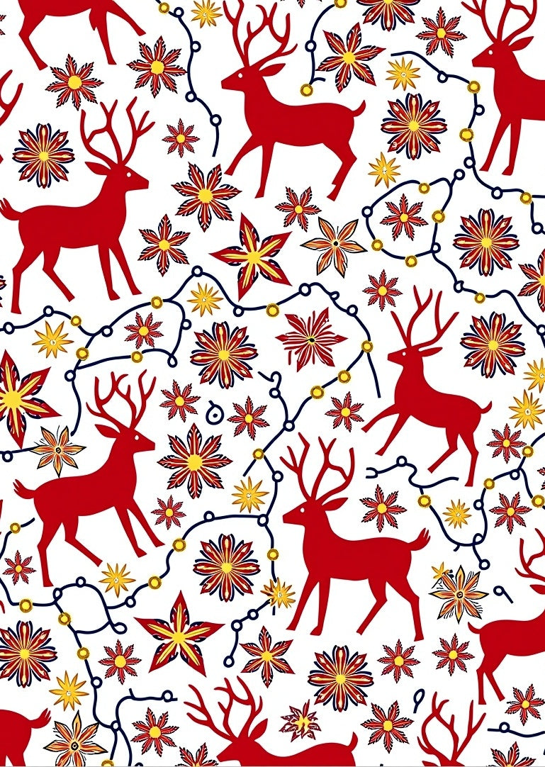 Red Deer Festive Flower Garland Rug