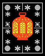 Red and Yellow Lantern Snowflake Frame Rug