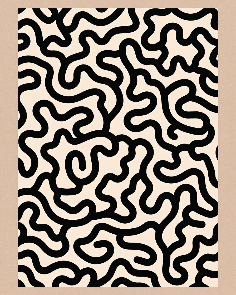 Abstract Black Swirl Pattern Rug