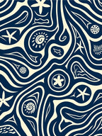 Coastal Wave And Starfish Pattern Rug