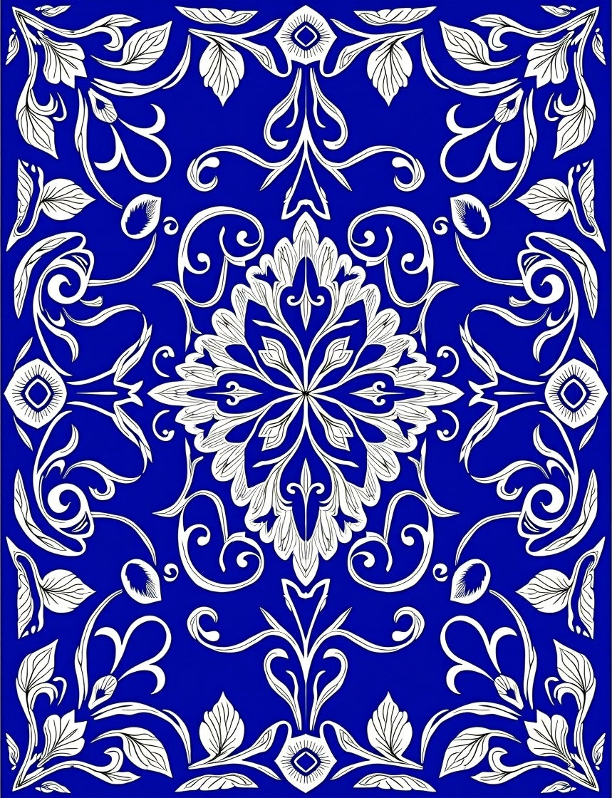 Bold Blue Floral Swirl Design Rug