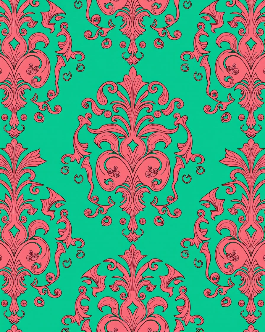 Coral Flourish Damask Pattern Rug