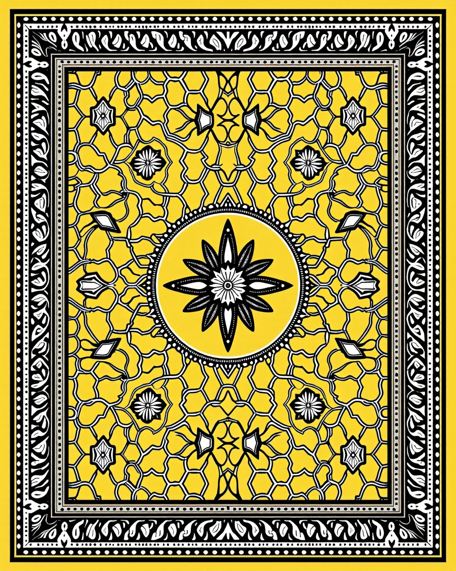 Bold Yellow Floral Geometric Pattern Rug