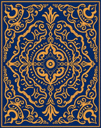 Rich Blue Gold Ornate Scroll Rug