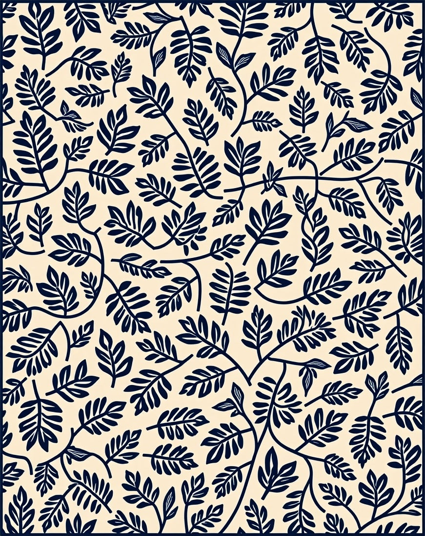 Navy Leafy Vine Pattern Rug