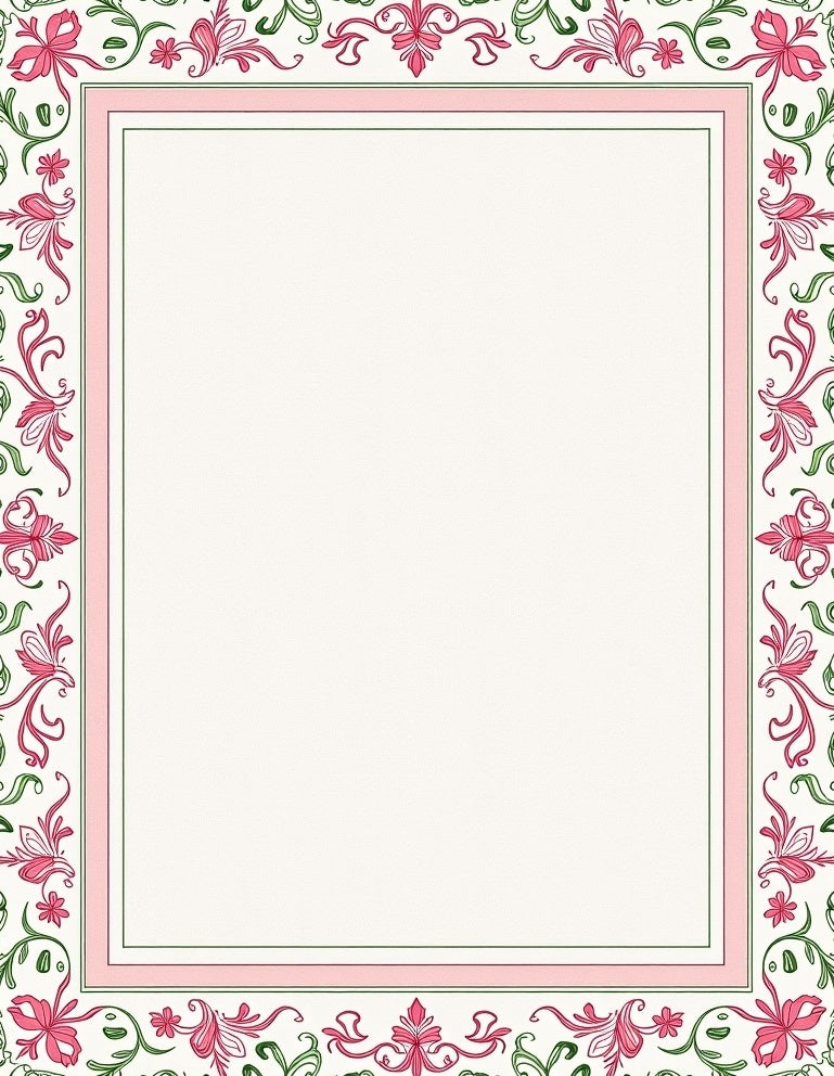 Pink Green Floral Swirl Border Rug