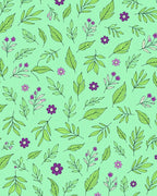 Green Purple Floral Leaf Pattern Rug