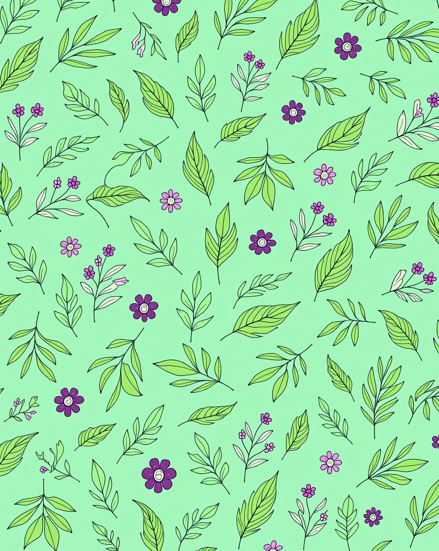 Green Purple Floral Leaf Pattern Rug