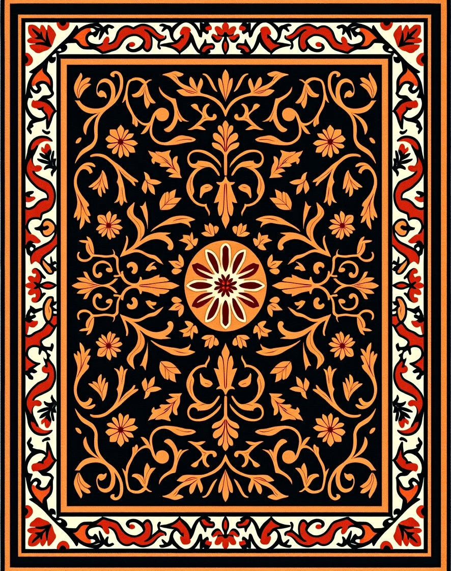 Ornate Floral Symmetry Vintage Pattern Rug