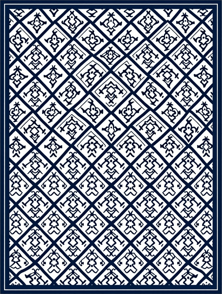 Indigo Geometric Diamond Pattern Rug