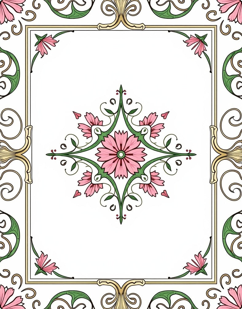 Elegant Floral Inlay Frame Design Rug
