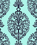 Elaborate Navy Damask Pattern Design Rug