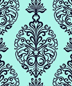 Elaborate Navy Damask Pattern Design Rug