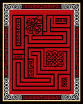 Red Black Maze With Intricate Patterns Rug