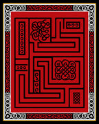 Red Black Maze With Intricate Patterns Rug