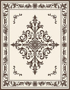 Ornate Brown Cream Floral Medallion Rug