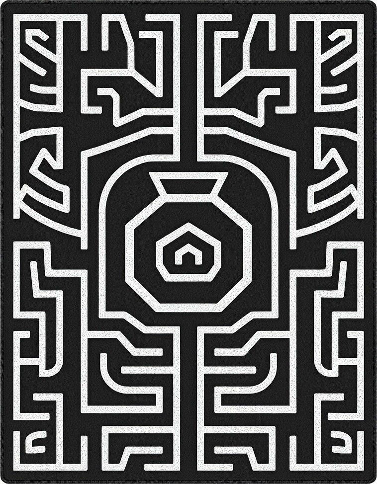 Abstract Black White Maze Pattern Rug