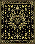 Golden Sunburst Botanical Border Rug