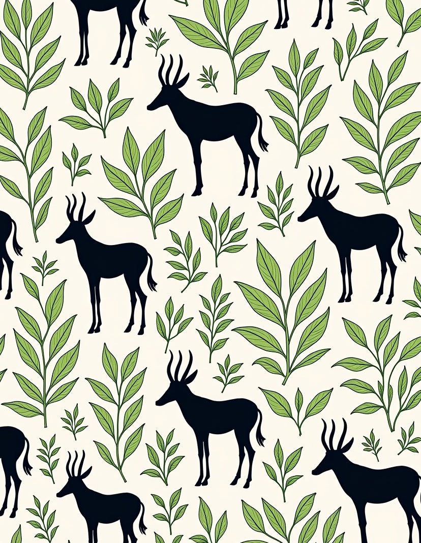 African Antelope and Leaf Pattern Rug