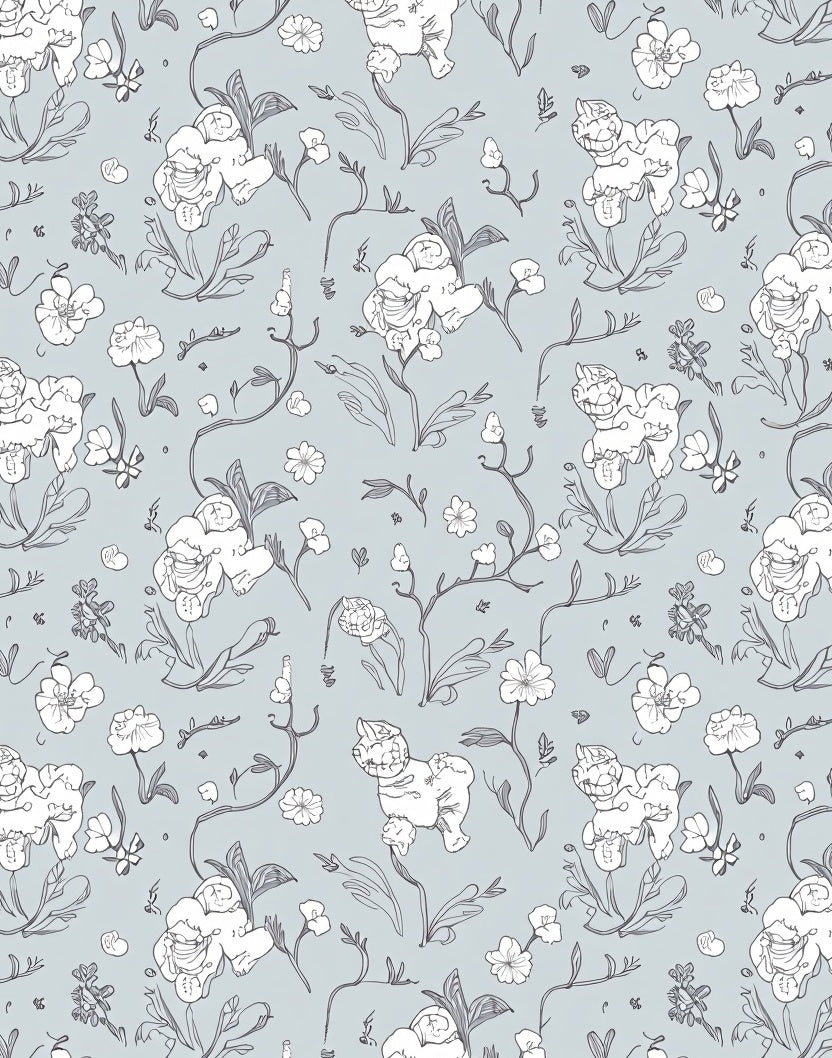 Whimsical Dog Floral Illustration Rug