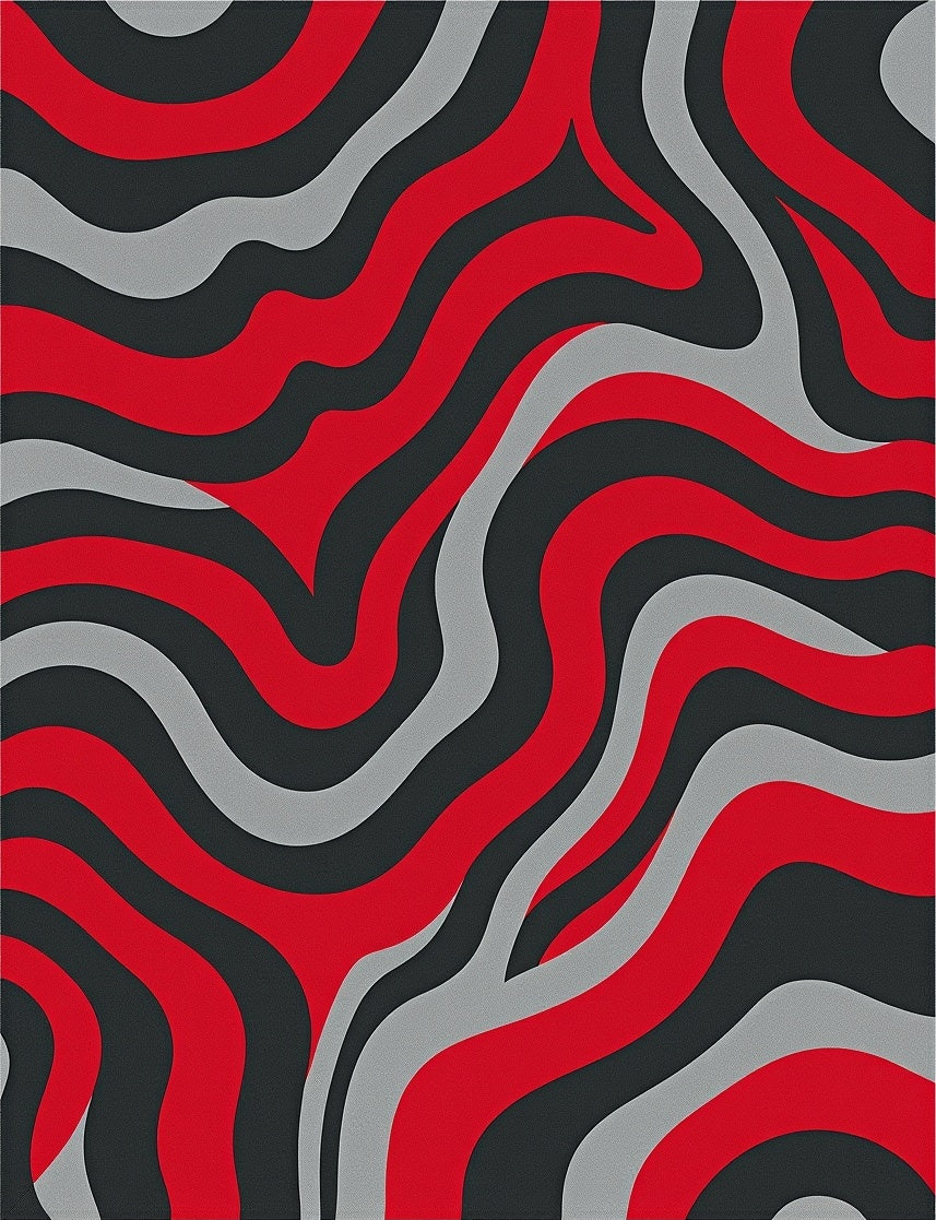 Abstract Red Gray Swirl Pattern Rug