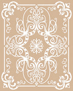 Tan Ornate Scrollwork Pattern Rug