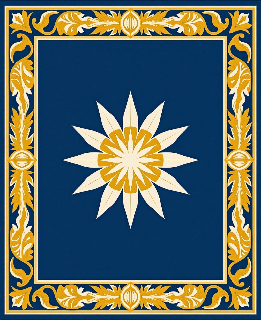 Ornate Floral Medallion Border Design Rug