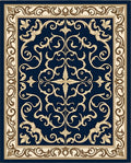 Ornate Scrollwork Navy Gold Accent Rug