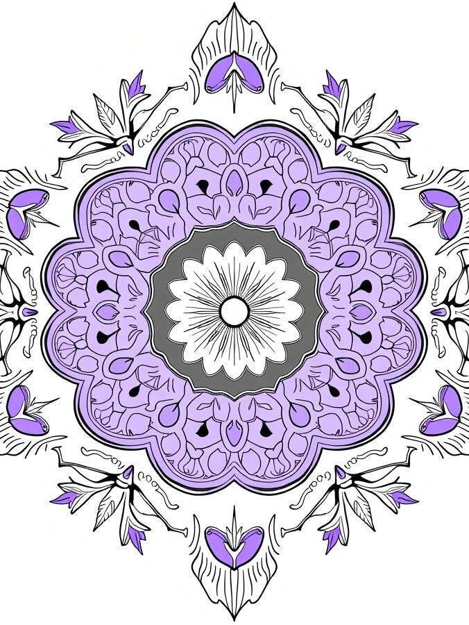 Lavender Floral Mandala Pattern Design Rug