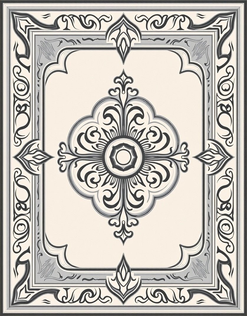 Monochromatic Vintage Floral Symmetry Rug