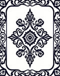 Black White Ornate Floral Pattern Rug