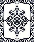 Black White Ornate Floral Pattern Rug